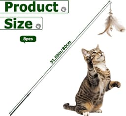 8-delige kattenveerspeelset, interactief kattenspeelgoed van 80 cm staaldraad, kattenveerspeelset voor huiskatten, kattenspeelgoed met veren — thumbnail 4