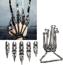 Punk Skelet Handschoen Verstelbare Metalen Vingerklauw Skelet Volledige Vingerringen voor Halloween Cosplay en Feest — thumbnail 3