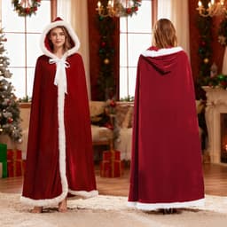 Christmas Cape with Hood, Red Velvet Santa Cape, Winter Cape, Warm with Hood, Red Cape with Hood, Cosplay Costume - ShopVlot — thumbnail 4