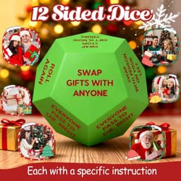 1x Cadeau-uitwisselingsdobbelsteen Kerst - 12 Zijden en Zachte Randen - 10 x 10 x 10 cm - voor Kerstfeest, Familie en Party - PU Materiaal, Incl. Spelregels — thumbnail 5