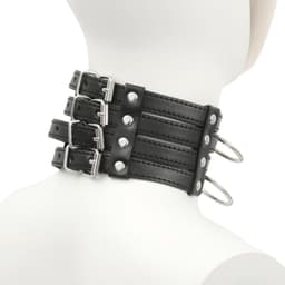 Banoch - Collar & Leash Flamboyante Black - zwarte pu leren halsband met riem - bdsm — thumbnail 2