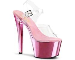 Pleaser - SKY308 Sandaal met enkelband, Paaldans schoenen - Paaldans schoenen - 44 Shoes - Roze/Transparant