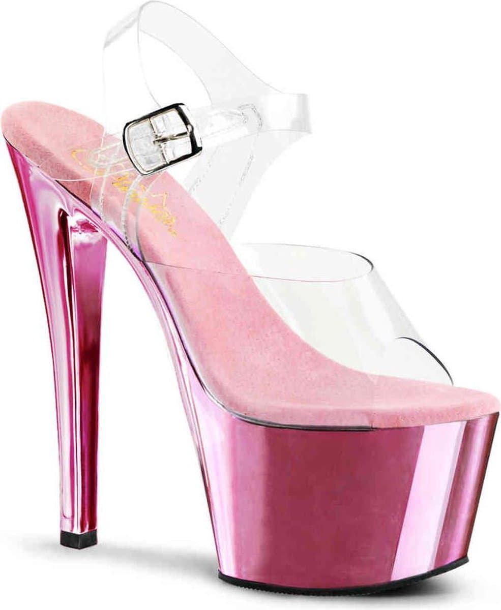 Pleaser - SKY308 Sandaal met enkelband, Paaldans schoenen - Paaldans schoenen - 44 Shoes - Roze/Transparant — afbeelding 1