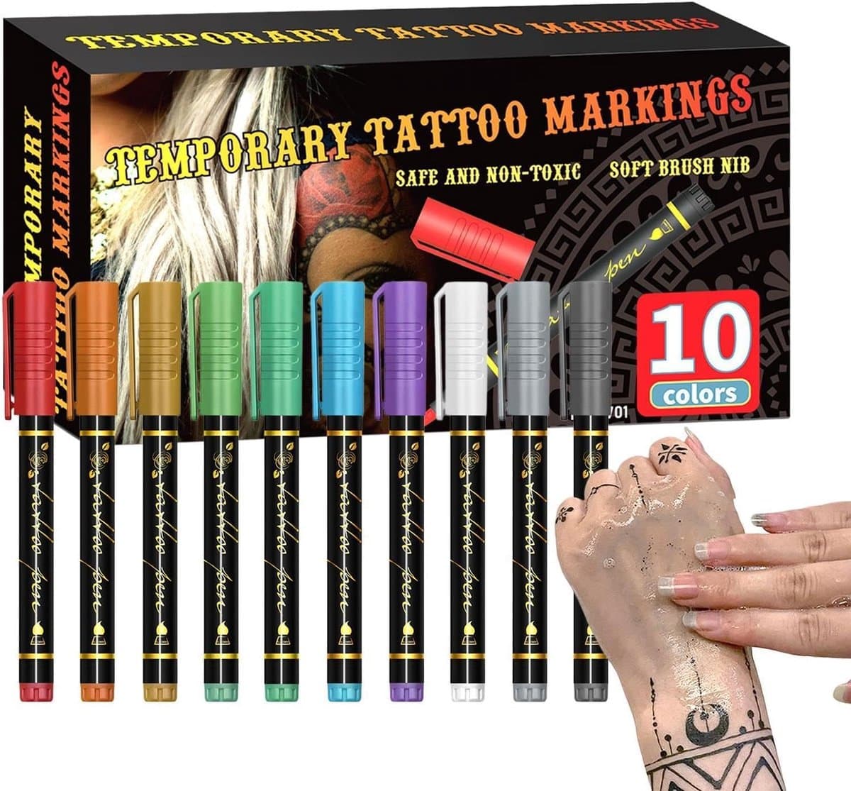 Body Paint Markers - Huid Make-up Pennen - Artistieke Expressie - 10 Levendige Tinten - 10 Stuks - Multicolor — afbeelding 1