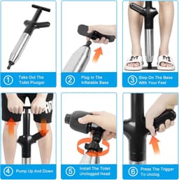 Drain Cleaner, Pump with Air Pressure Display, Compressed Air Tube Cleaner with 4 Suction Cups, Compressed Air Tube - ShopVlot — thumbnail 3
