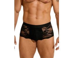 Zeloria Heren Kant Boxer – Transparante Erotische Lace Boxershort – Zwart – XXL – Stretch & Comfort
