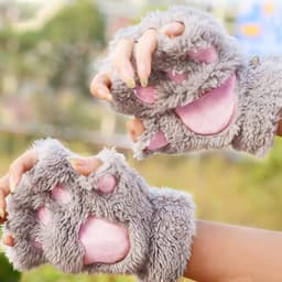 Fleece Gloves Women Cat Paw Gloves Fingerless Faux Fur Winter Warm Fingerless Gloves Cute Cosplay Gloves Cartoon - ShopVlot — thumbnail 5