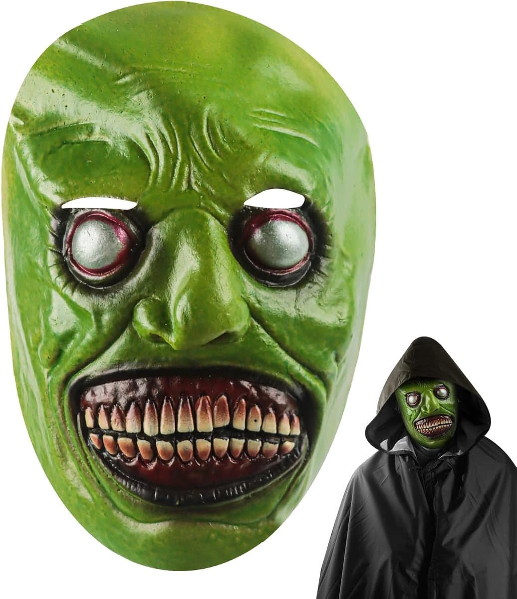 Halloween realistisch horrormasker, Halloween glimlachend demon latex masker, voor volwassenen, carnaval, feesten, cosplay, kostuumaccessoires (groen) — afbeelding 1