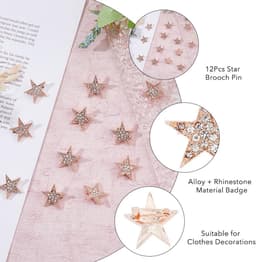 12 STKS Ster Broche Pin Legering Pentagram Broches Rose Gold Rhinestone Badge Metalen Broche Pins Voor Jurk Trui Sjaal Baretten Tas Decoraties — thumbnail 2