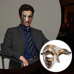 Venetiaans masker voor heren, halfmasker: retro kostuum, maskerade, Venetië, oogmasker, vintage, licht, aangenaam kostuum, masker voor maskerade, gemaskerd bal, gemaskerd fantôme van de opera — thumbnail 3