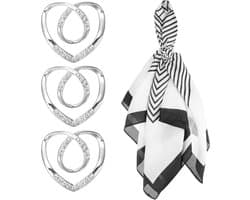 Zijden Sjaal Ring Clip 3 Stuks Hart T-Shirt Stropdassen Clips Sjaal Pin Doek Schuif Sluiting Mode Metalen Kleding Ring Houder Voor Dames Sieraden Accessoires Cadeau Zilver Toon