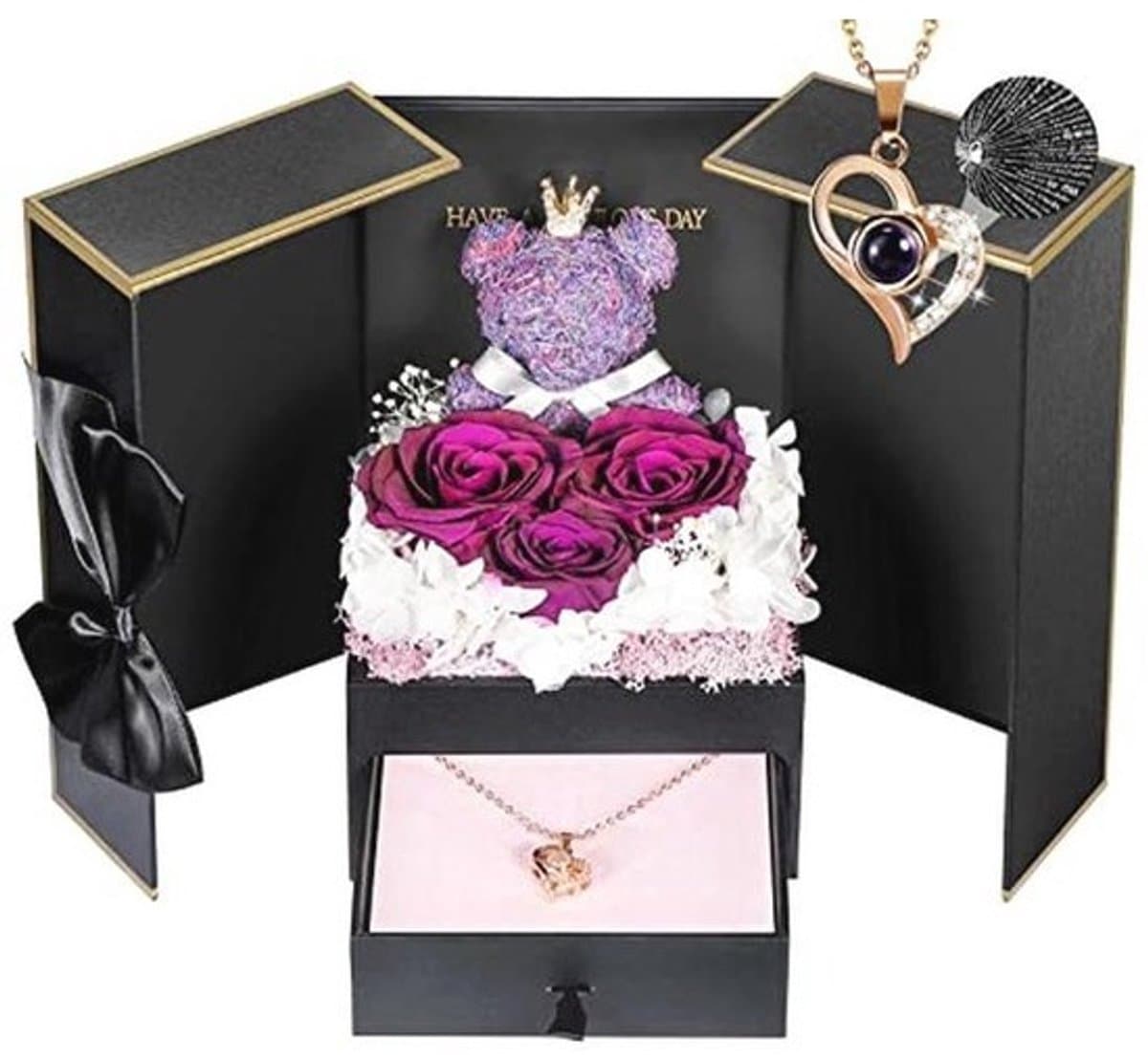 Eeuwige rozenblaadjes met teddybeer - Perfect cadeau voor vrouwen en vriendinnen — afbeelding 1