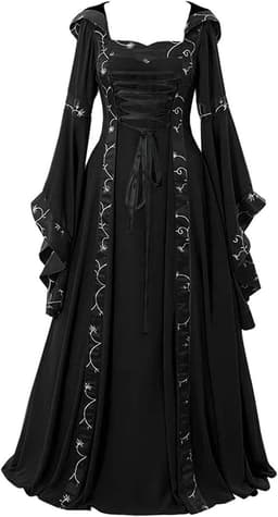 Middeleeuwse Jurk - Gothic Jurk Cosplay - Themafeest Kleding - Lange Vloerlengte - One Size - Zwart — thumbnail 1