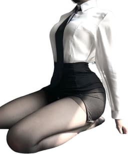 Sexy Secretaresse Kostuum - 4-delig Zwart-Wit Verkleedpakje - Blouse, Stropdas, Rok en String - Secretaresse / CEO / Baas / Docent / Lerares - Rollenspel / Cosplay - Lingerie Ondergoed voor Dames - Maat S/M — thumbnail 5