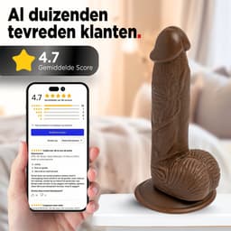 Rosebay Realistische Dildo 21 cm - Zachte Siliconen Dildo met Zuignap & Balzak - Dildo voor Mannen en Vrouwen - Bruin — thumbnail 9