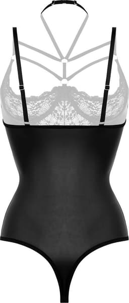 Christine le Duc - Wetlook Body met Open Kruis en Cup - Lingerie Erotisch - Gemma - Zwart — thumbnail 5
