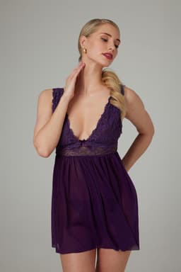 Christine le Duc - Babydoll en String - Lingerie Erotisch - Lieve - Paars — thumbnail 5