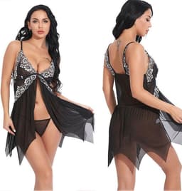 Super Sexy nachtjurk+ string - babydoll jurk- babydoll nachtjapon van kant versierd met bloemetjes patroon-babydoll nachtjapon-- babydoll lingerie — thumbnail 6