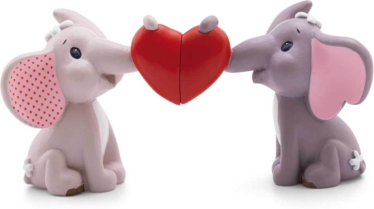 Set van 2 Liefdes Olifanten Figuren met Magneet Hart in Geschenkdoos Grijs — afbeelding 1