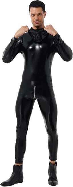 Glanzende Wetlook Heren Jumpsuit met Lange Mouwen en Ritssluiting — thumbnail 4