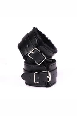 Handboeien Zwart Leer Gevoerd - Luxe Polsboeien met Bont Voering - Verstelbare Bondage Handboeien - BDSM Accessoires met Sleutel - One Size S-3XL - Comfortabele Handboeien - La Nuita — thumbnail 2