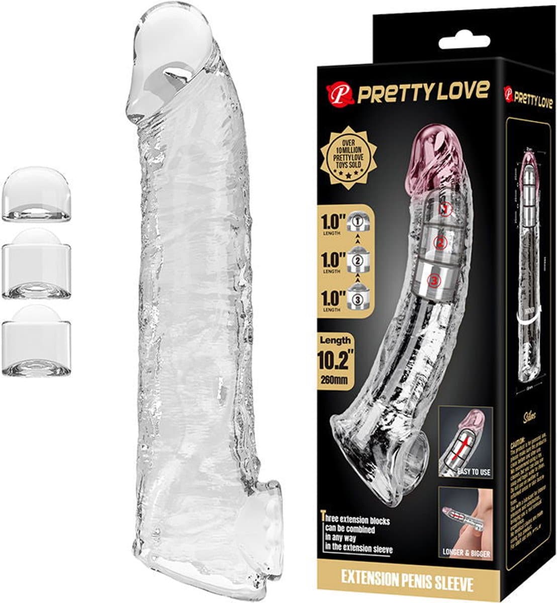 Pretty Love - Verlengende Penis Sleeve - 26 cm - Transparant — afbeelding 1