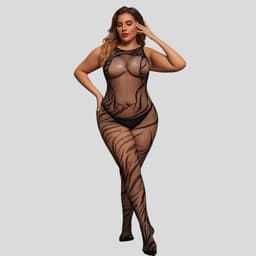 Elana Noctara Plus Size Bodystocking – Zwart Visnet met Sierlijk Patroon – Hoge Rekbaarheid – Sensuele Full Body Lingerie — thumbnail 5