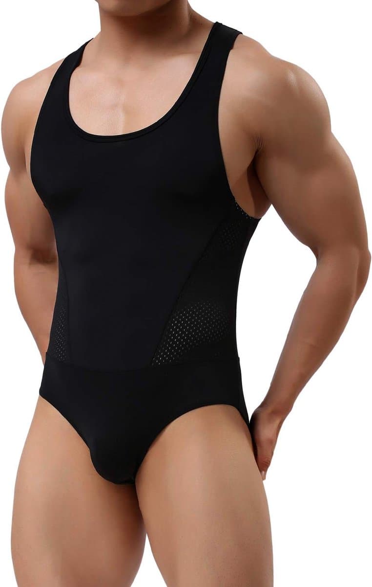 Heren Bodysuit - Ondergoed Singlet - Dagelijks Comfort - Vormgevend Effect - Zwart — afbeelding 1