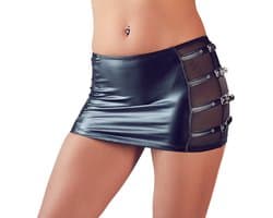 Cottelli Collection – Mini Rok met Transparante Mesh Inzetstukken  – Maat L – Zwart
