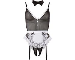 Cottelli Collection – Sexy Huishoudster Body Licht Transparant met Open Kruis voor de Grondige Schoonmaak – Maat S – Zwart