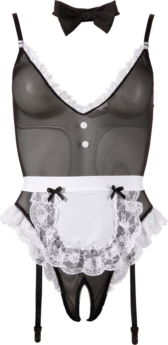 Cottelli Collection – Sexy Huishoudster Body Licht Transparant met Open Kruis voor de Grondige Schoonmaak – Maat S – Zwart — afbeelding 1