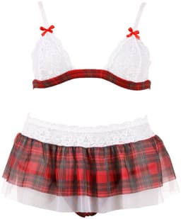 Cottelli Collection – Schoolmeisje Lingerie Set met Erotische Kenmerken en Open Kruis voor Ondeugende Dates – Maat M – Wit/Rood — thumbnail 2
