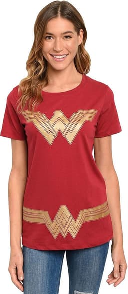 T-shirt voor dames met gouden logo, grafisch ontwerp, superhelden kostuum, Halloween, stripboek cosplay — thumbnail 4