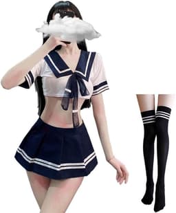 Seksuele Schooluniform Cosplay Set - Sexy Lingerie Kostuum voor Dames met Sokken — thumbnail 1