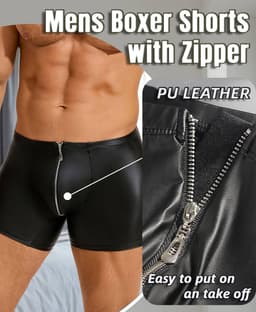 Grote Maat Heren Boxershorts van PU Leer met Open Ritssluiting - Sexy Ondergoed — thumbnail 2