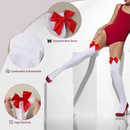 Witte Overknee Kousen met Rode Strik voor Dames - Hoge Dijhoge Sokken — thumbnail 4