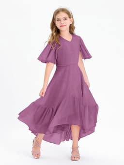 Zomerjurk voor meisjes met V-hals en ruches - Elegante A-lijn casual partyjurk — thumbnail 2