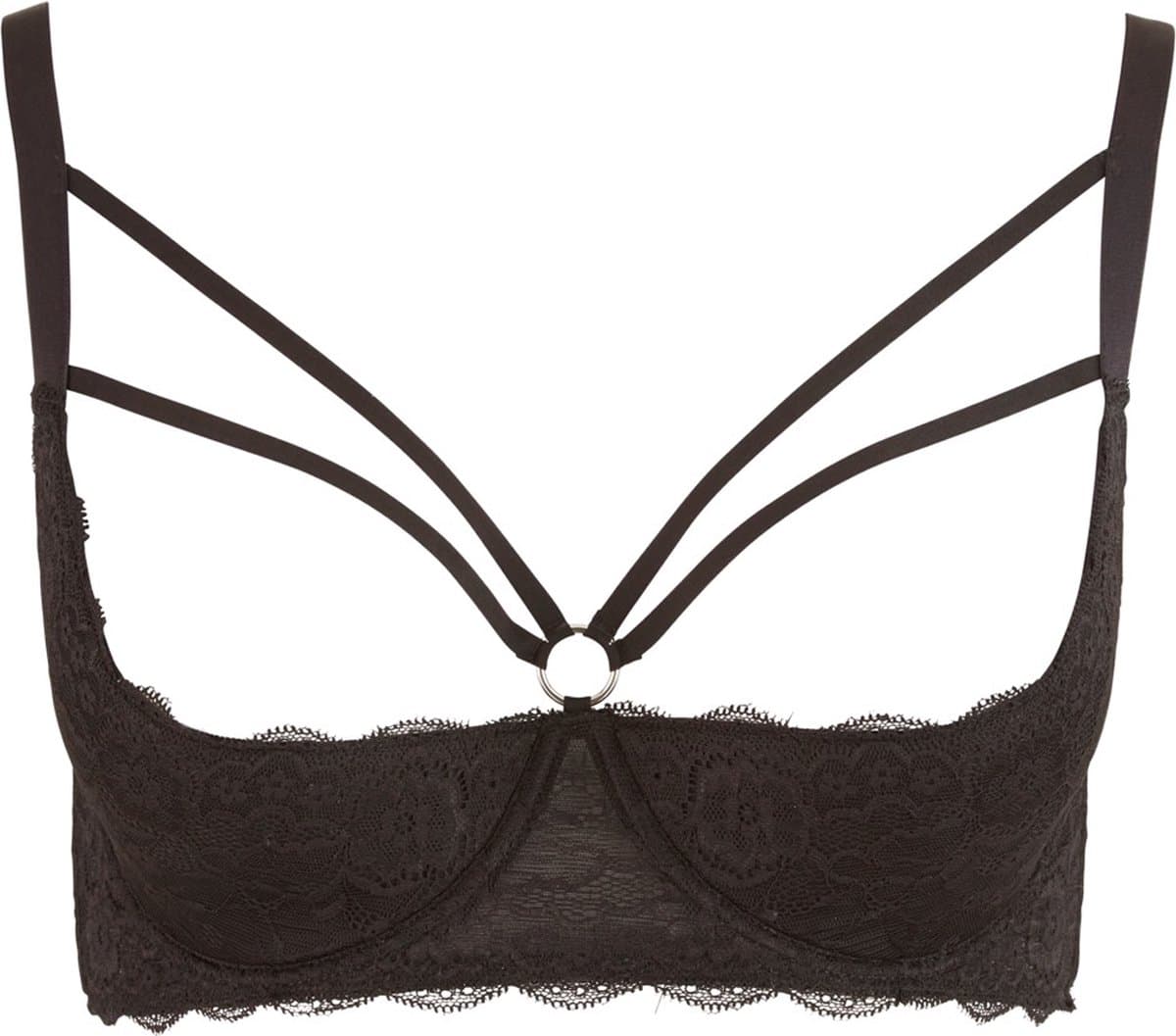 Cottelli Plus Size – Kanten Riem Top Beha met Licht Gevoerde Open Cups en Stijlvolle Buste Ring – Maat 85D – Zwart — afbeelding 1