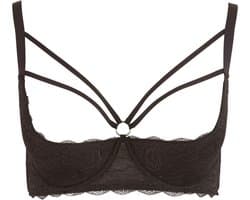 Cottelli Plus Size –  Kanten Riem Top Beha met Licht Gevoerde Open Cups en Stijlvolle Buste Ring – Maat 85D – Zwart