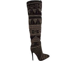 RUON- HOGE EROTISCHE LAARS -SUEDELOOK MET STRASS EN STUDS-BLACK-38