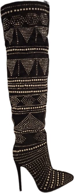 RUON- HOGE EROTISCHE LAARS -SUEDELOOK MET STRASS EN STUDS-BLACK-38 — thumbnail 1