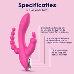 IVY LUX Oley - 3 in 1 Vibrator - Klassieke Tarzan Vibrator – G-spot, Clitoris & Anaal Stimulator – 7 Vibratiestanden – Waterdicht – USB Oplaadbaar – Rabbit Vibrator met Anaalkralen – Stil & Siliconen — thumbnail 4