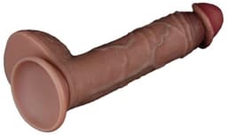 LoveToy - Dubbellaagse siliconen dildo 23,5 cm (Ø 4,3 cm) - Bruin — thumbnail 7