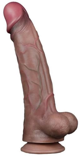 LoveToy - Dubbellaagse siliconen dildo 29.5 cm (Ø 5.5 cm) - Bruin — thumbnail 1