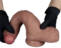 LoveToy - Dubbellaags Siliconen Dildo - 22 cm x Ø 4,2 cm - Bruin — thumbnail 8