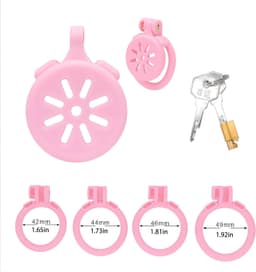 Chastity Cage met katheter en urineschaal, 4 ringen, platte penishoes met verborgen slot. — thumbnail 2