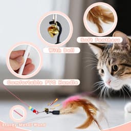2 stuks interactieve kattenstok, kleurrijk kattenspeelgoed met bel en veren, kattentoverstaf voor kittens, katten, binnen en buiten, spelen, training (meerkleurig — thumbnail 3