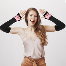 Handschoenen Lange Vingerloze Handschoenen Kawaii Roze 3D Klauw Leuke Kat Mouw voor Meisjes Cosplay Halloween Party — thumbnail 4