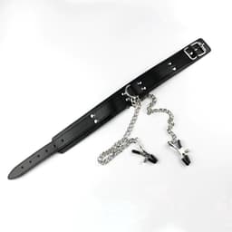 Choker met tepelklemmen - Halsband - BDSM - Rollenspel - Sexspeeltje - Erotiek - Imitatieleer - Zwart - Jonyx — thumbnail 5