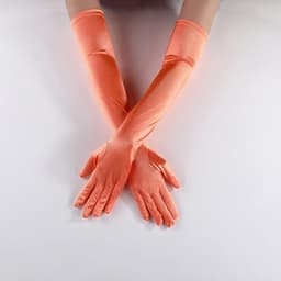 Lange Satin Handschoenen - Opera Stijl - Feestelijke Gelegenheid - Elastisch Materiaal - 52 cm Lengte - Oranje — thumbnail 2